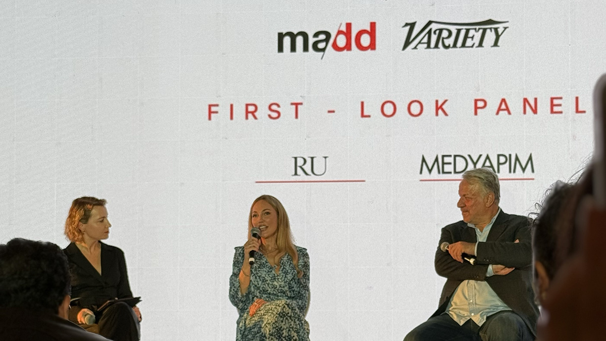 MADD Entertainment's presentation of Turkish series Ru and El Turco at MIPCOM 2024, featuring actors Meryem Uzerli and Can Yaman.