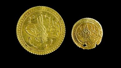 Two gold coins, originally send to Mecca by the Ottoman Empire, at Topkapu0131 Palace.