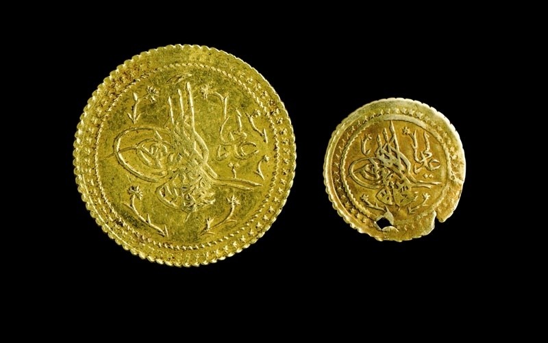 Two gold coins, originally send to Mecca by the Ottoman Empire, at Topkapu0131 Palace.