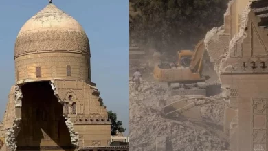 The Mamluk-style domed historical mausoleum built for Nam Shah Kadin was demolished by the Egyptian government for the construction of a parking lot, October 24, 2024. (Photo via Aktuel Tarih)