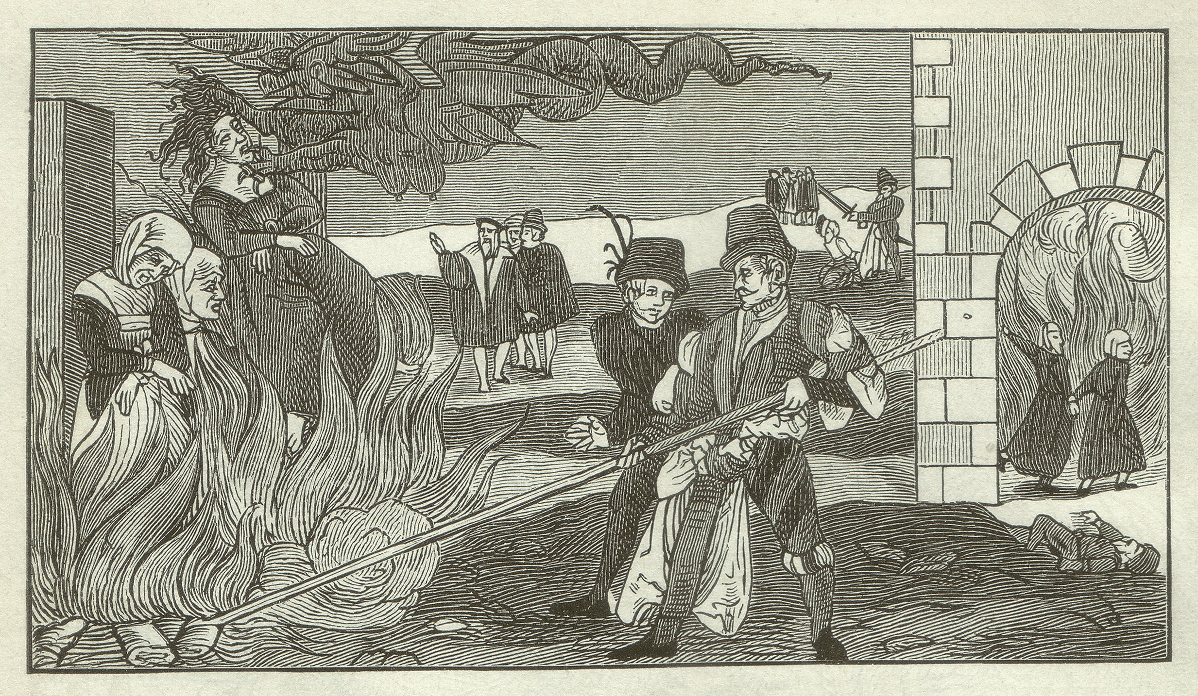 Witch-burning in the county Reinstein of Regenstein, Saxony-Anhalt state in Germany in 1555. Woodcut engraving after leaflet in the Collections of the Germanisches Nationalmusem in Nuremberg, published in 1881. (iStock Photo)