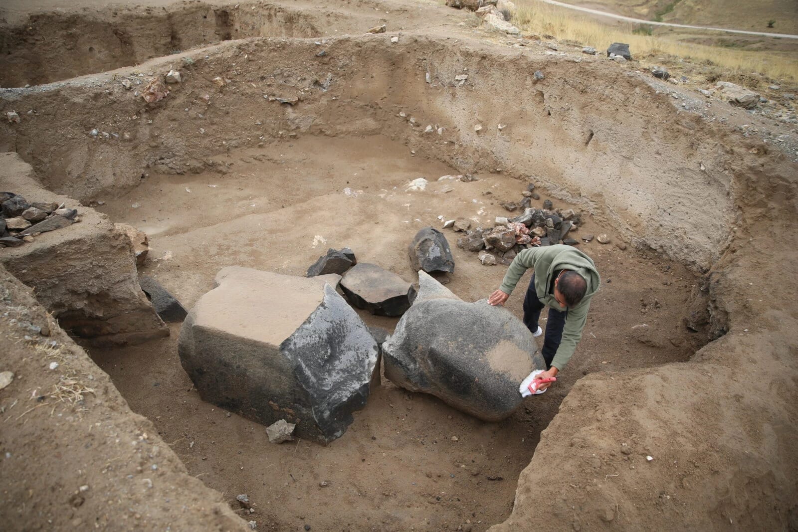 One-ton Urartian basalt statue from Garibin Tepe, uncovered in Tusba district, Van, Türkiye, October 2024.