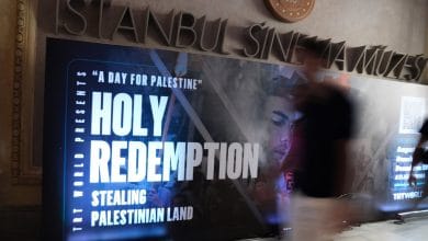 The panel was held before the screening of the documentary "Holy Redemption," filmed by TRT World teams in the occupied Palestinian territories and depicting the atrocities committed by Jewish settlers against Palestinians in the West Bank, Istanbul, Türkiye, Aug. 24, 2024. (AA Photo)