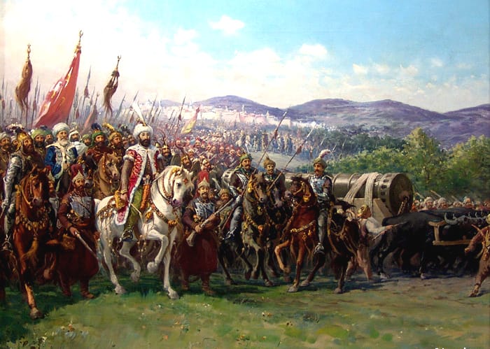 Ottoman Sultan Mehmet II approaches Constantinople with his bombard