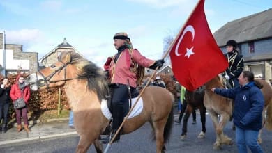 Moena Village in Italy with Turkish flags, reflecting its Ottoman heritage and the legend of El Turco.