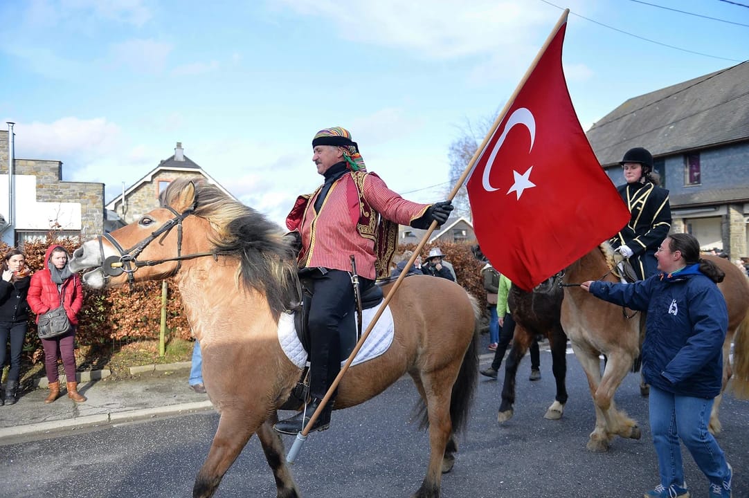 Moena Village in Italy with Turkish flags, reflecting its Ottoman heritage and the legend of El Turco.