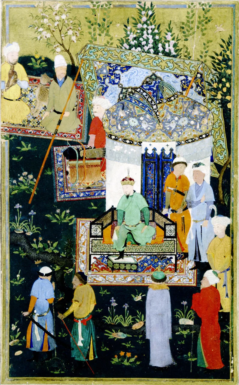 Timur granting audience on the occasion of his accession, from Zafarnama, or Book of Victory, this 15th century Persian manuscript features illustrations by the renowned painter Bihzad, 1467/Photo by JHU Sheridan Libraries/Gado/Getty Images